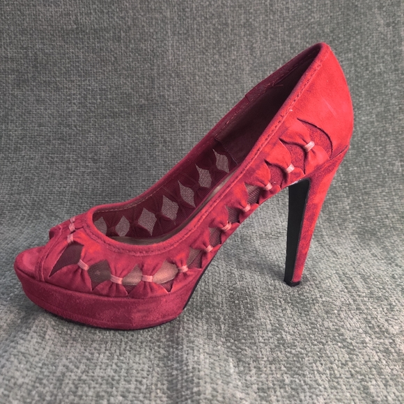 Nine West Red Suede Open Toe Pumps - Picture 8 of 12